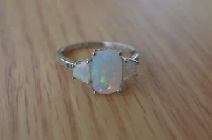 3.00ct Ethiopian Welo Opal / Diamond Ring Platinum over Fine Silver Size 11 - Picture 1 of 12