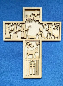 Wooden Traditional  Christmas Nativity Cross Blank Shape  high  Door Wall Plaque - Picture 1 of 2