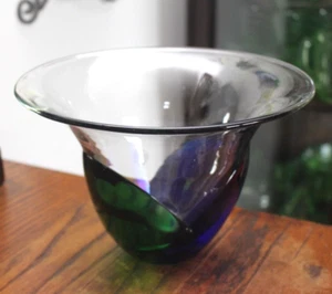 Art Deco Glass Vase w/ Applied Hunter Green and Blue Colony - Picture 1 of 10