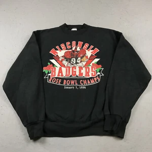 VINTAGE Wisconsin Badgers Sweatshirt Mens XL Black Rose Bowl Crewneck 90s - Picture 1 of 8