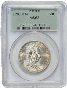 1918 50C Half Dollar Lincoln Commemorative PCGS MS63 - OGH - Picture 1 of 2