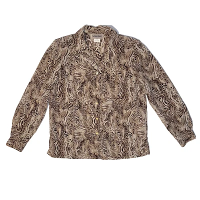 Top DonnKenny Classics para mujer pequeño con botones estampado de cebra guepardo manga larga Foto 1 de 4