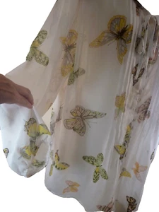 Women 18 Plus Long White Sheer Chiffon Top Butterfly Light Tunic  India Allover - Picture 1 of 10