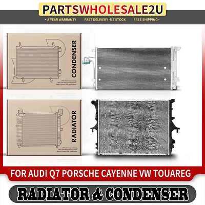 Kit de refrigeração 2 peças radiador e condensador AC para Audi Q7 VW Touareg Porsche Cayenne - Imagem 1 de 4