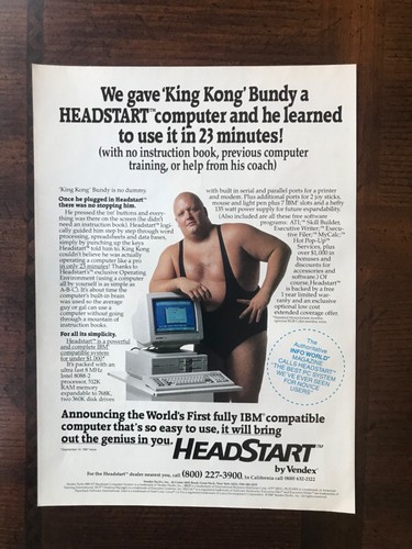 1987 vintage original print ad Head Start Computers With “King Kong ...