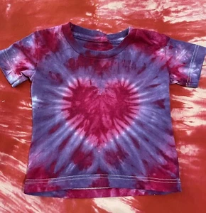 New Tie Dyed 18M Heart T-shirt Hippie Baby Tye Dyed Shirt Girls Pink Purple - Picture 1 of 2