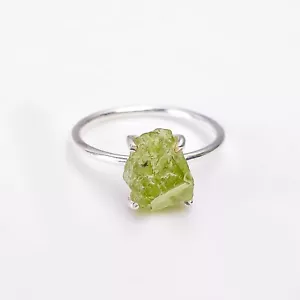 Jewellery Shop Natural Peridot Ring 925 Sterling Silver Rough Gemstone Ring - Picture 1 of 4
