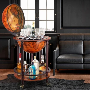 Antique Globe Bar Cabinet Mini Wine Rack Drinks Round Storage Mid-century Cart - Picture 1 of 8