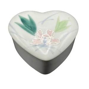 VTG Porcelain Hand Painted Heart Shaped Trinket Box Moriage Pink Flower Japan - Picture 1 of 10
