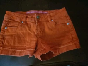 GUC Tinseltown Green Pink Denim Super Low Rise Shorts Junior's Size 0 - Picture 1 of 7