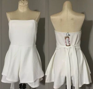 Nwt BooHoo Strapless Romper Shorts 6 Women White Bandeau Belted Layered Playsuit - Picture 1 of 10