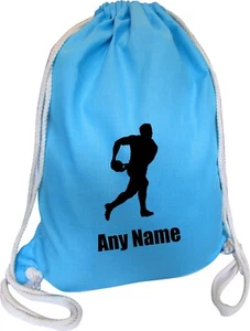 Rugby Personalised AQUA BLUE COTTON Kids Childs School Sports Gym PE Bag Xmas - Picture 1 of 12