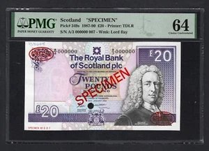 Scotland 20 Pounds 24-1-1990 P349s ''Specimen N.007" Uncirculated Grade 64 - Picture 1 of 2