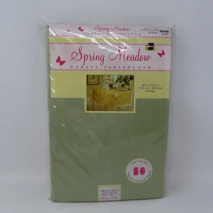 New Spring Meadow Damask Oblong Tablecloth Pistachio Green Floral 60" x 120" - Picture 1 of 5
