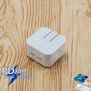 Dual USB-C Port Power Adapter 35W Fast Charger Block For iPhone 14/13/12/11 iPad - Picture 1 of 15