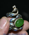 14 Old Chinese Enamel Silver Inlay Color Jade Gem Dynasty Peacock Finger Ring