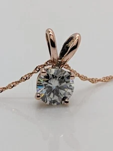 Collar solitario de diamantes cultivados en laboratorio corte redondo de 1 quilate oro rosa sólido de 14 k de 18" - Imagen 1 de 15