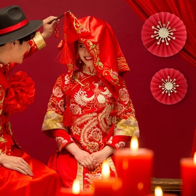  6 Pcs Paper Fan Decorations Decorative Dance Hanging Fans Chinese New Year - Image 1 of 4