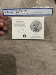 2019 S ENHANCED REVERSE PROOF SILVER EAGLE COA ONLY, Graded CERTICATE NGC 9552 - Picture 1 of 1