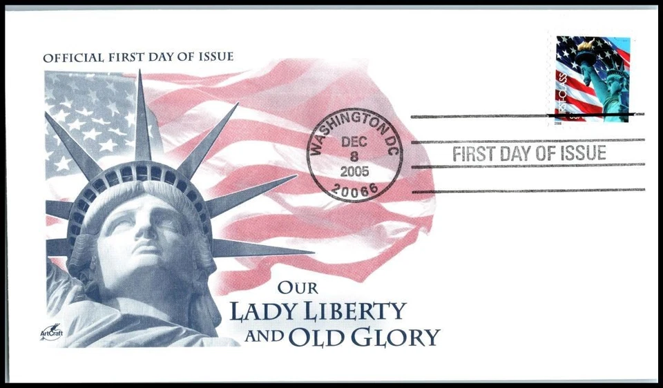Bandera y Estatua Libertad 2005 Sc 3966 sin denominación 39c panel FDC con ArtCraft Foto 1 de 1