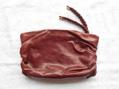 TOD'S DE COLECCIÓN AUTÉNTICO! BOLSO CLUTCH MUJER CUERO BORGOÑA CORREAS TRENZADAS A1 Foto 1 de 4