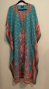 Womans NF Long Kaftan Mumu Dress Free Size Green Orange Womens One Size Fits All - Picture 1 of 8