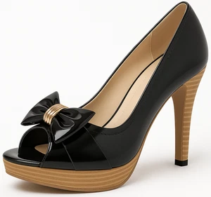 Ladies High Heels Platform Shoes Patent Bow Court Heels Peep Toe Womens Heels - Picture 1 of 7