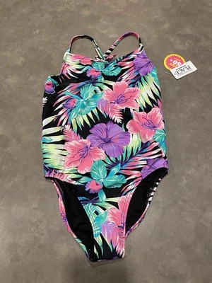 Traje de baño de una pieza floral negro para niños talla mediana 7-8 Foto 1 de 4
