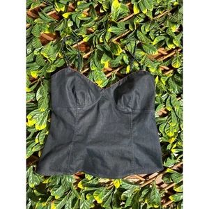 y2k Denim Side Zip Corset Bustier Top Size 8 - Picture 1 of 9