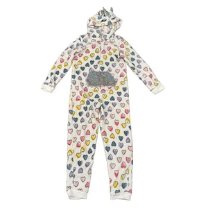 bmagical Girls 10 Hooded Unicorn Jumpsuit Hearts Sequins Sparkly Soft Comfy Warm - Picture 1 of 9