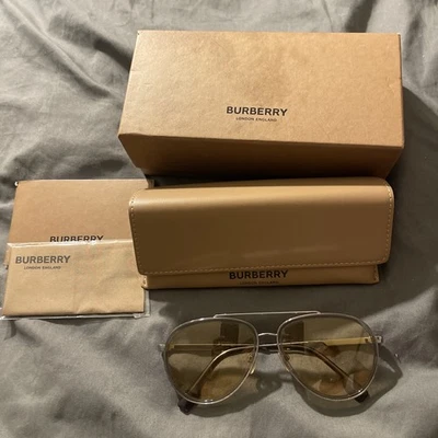 Burberry Oliver BE3125 1003/8K Unisex Aviator Sunglasses-Gunmetal Frame, Yellow - Image 1 of 3