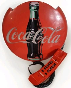 Vintage 1995 Coca Cola rote Taste Scheibe Kabel Stand Wandhalterung Telefon Lichter - Bild 1 von 5