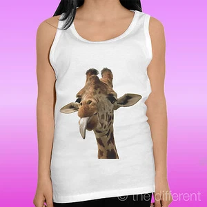 CANOTTA T-SHIRT DONNA " GIRAFFA LINGUA TONGUE FUNNY "IDEA REGALO  - Picture 1 of 1