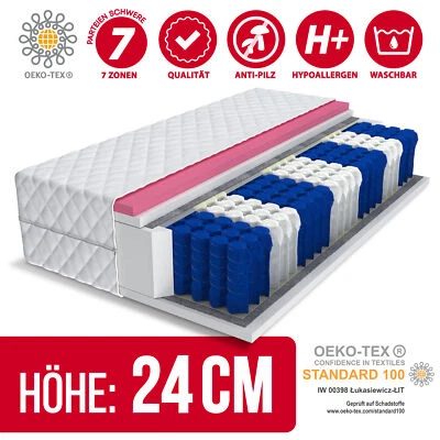 Matratze 80x190 Taschenfederkern Visco Memory 7 Zonen 24 cm MEMORY Premium H2 H3 - Bild 1 von 4