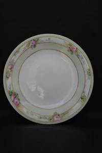 Vintage LaSynie Limoges France Green Pink Rose 6" Salad Plate - Picture 1 of 9