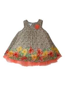 Kleinkind & Baby Mädchen braun Leopard & Blumen Chiffon Neckholder Kleid - Bild 1 von 1