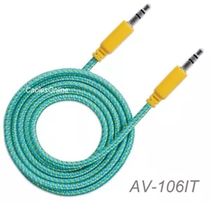 6ft 3.5mm Stereo TRS Male to Male Braided Audio Cable, Teal/Yellow, 352796 - Picture 1 of 4