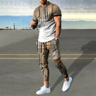 Mens Summer Outfit 2-Piece Set Short Sleeve T-Shirts And Trousers Sweatsuit Set