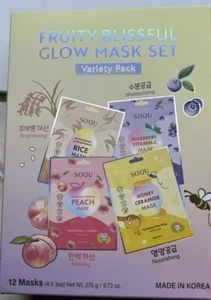 SOQU Fruity Blissful Glow Mask Set of 12 Exp 2027 SEALED Variety Pack - Picture 1 of 7