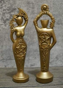Pentacle God Goddess Statue Set | Handmade Wicca Altar Statue - 8.5" - Picture 1 of 9
