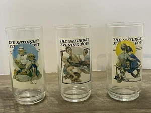 3 Saturday Evening Post Norman Rockwell Drinking Glasses Arby’s Collection - Picture 1 of 8