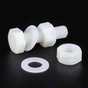 M8 M10 M12 Blanco Nylon Plástico Cabeza Hexagonal Tornillo Perno + Tuerca + Arandela Plana Kit de 3 piezas - Imagen 1 de 10