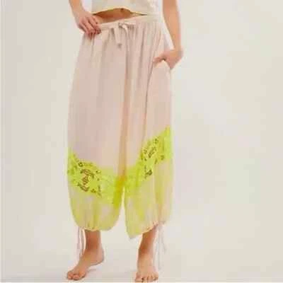 Pantalones de chándal Free People íntimamente Day Glow cordón crema amarillo neón talla S/P Foto 1 de 4
