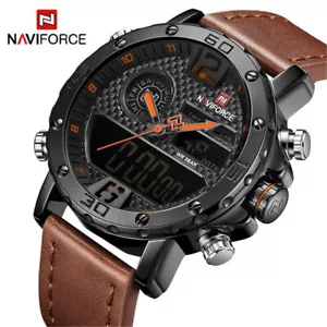 NAVIFORCE Men Digital Sport Watch Fashion Leather Watches Military Wristwatch - Picture 1 of 11