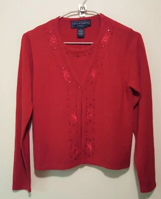 Cardigã Red Holiday ~Lantejoulas, Contas, Bordado ~ Novo com etiquetas ~ P~ Norton McNaughton - Imagem 1 de 4