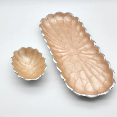 Julia Knight Peony 14” Rectangular Scalloped Tray Salmon Cast Aluminum Enamel - Image 1 of 4