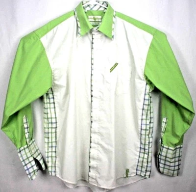 Platinum Cotton Clothing Men's Shirt Size 2XL L/S Button White with Green/Blue  - Image 1 of 4
