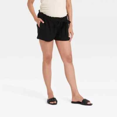 Women's Tie-Front Pull-On Maternity Shorts - by Ingrid & Isabel Black Size XL - Image 1 of 4