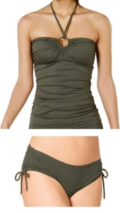 Michael Kors Logo Hardware Shirred Tankini Top OR Bottom Solid Olive XS, S, M,XL - Picture 1 of 10