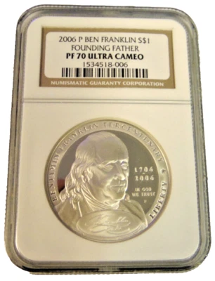 Perfect 2006 Ben Franklin Founding Father $1 NGC PF-70 Ultra Cameo - Image 1 of 2